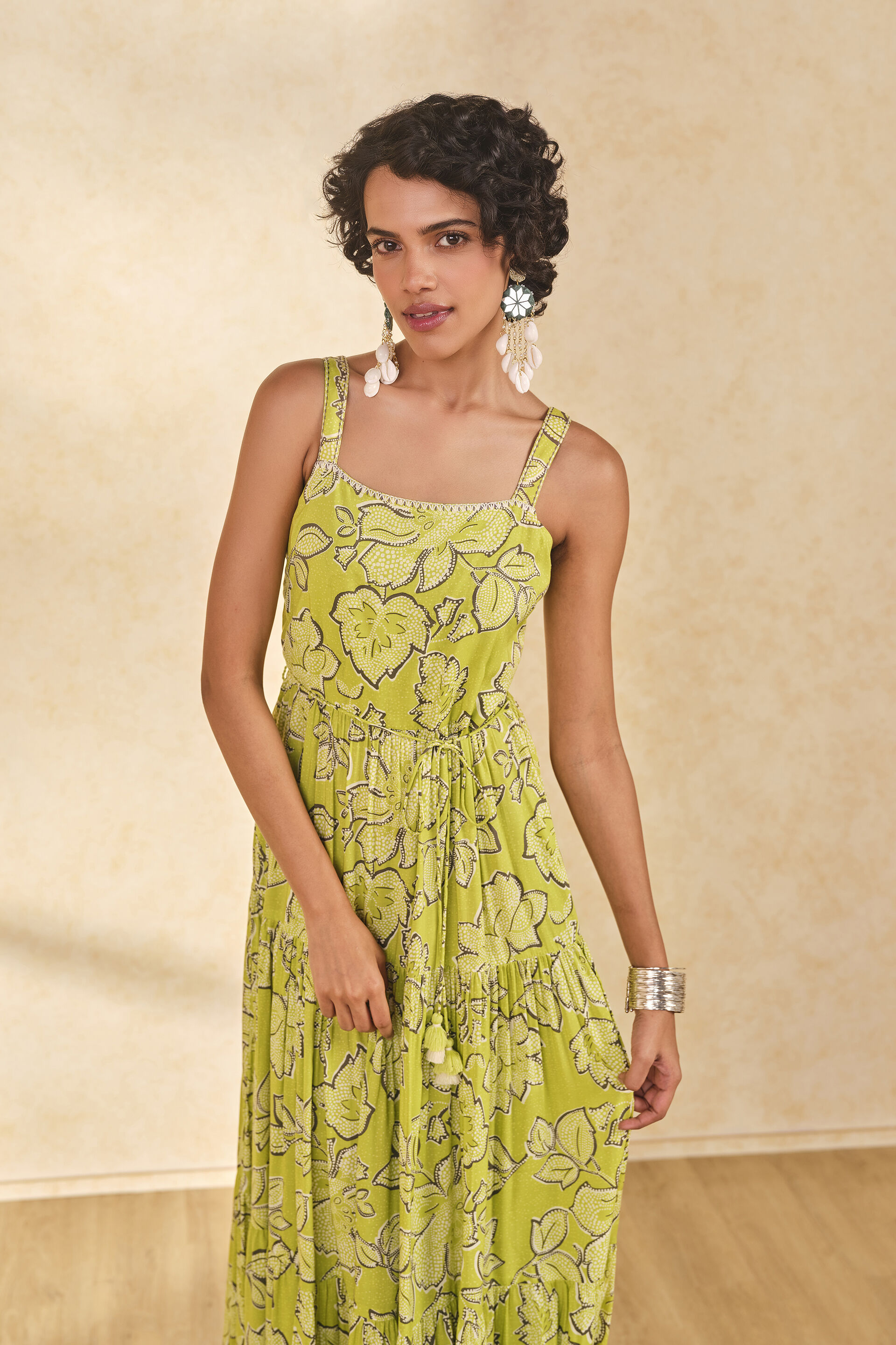 Guldasta Tiered Maxi Dress, Lime, image 4